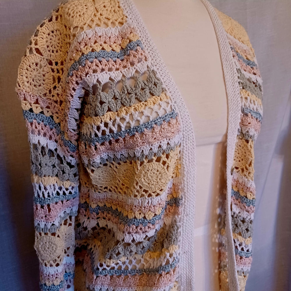 Multicolor Crochet Open-Front Sweater